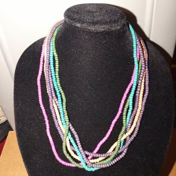 Multicolor Beaded Necklace With Layered Strands & Lobster Clasp Closure-VTG - Picture 3 of 3